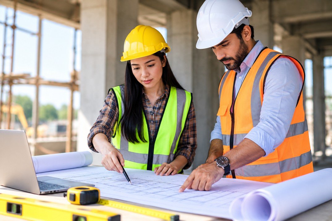 blueprint collaboration at a construction site