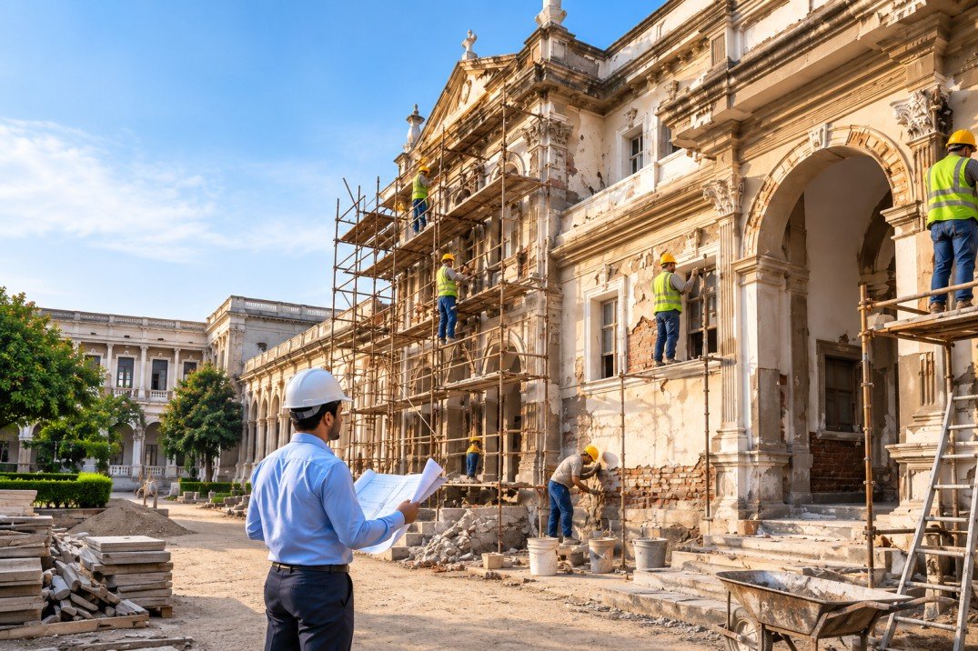 heritage façade restoration underway